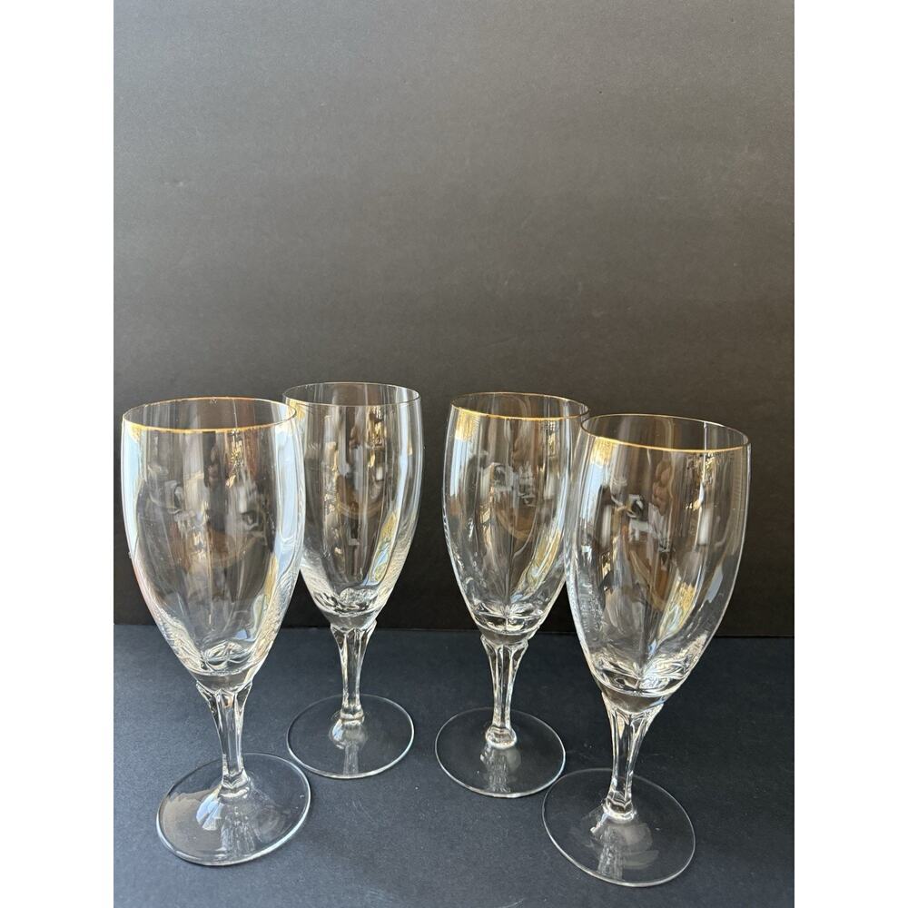 Gorham Crystal Glass Iced Tea Goblet Gold Rim Czech Republic Set (4) MCM Vintage
